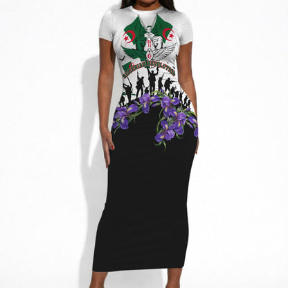Algeria Revolution Day Short Sleeve Bodycon Dress Algerian Flag Patriot - Glorious Martyrs