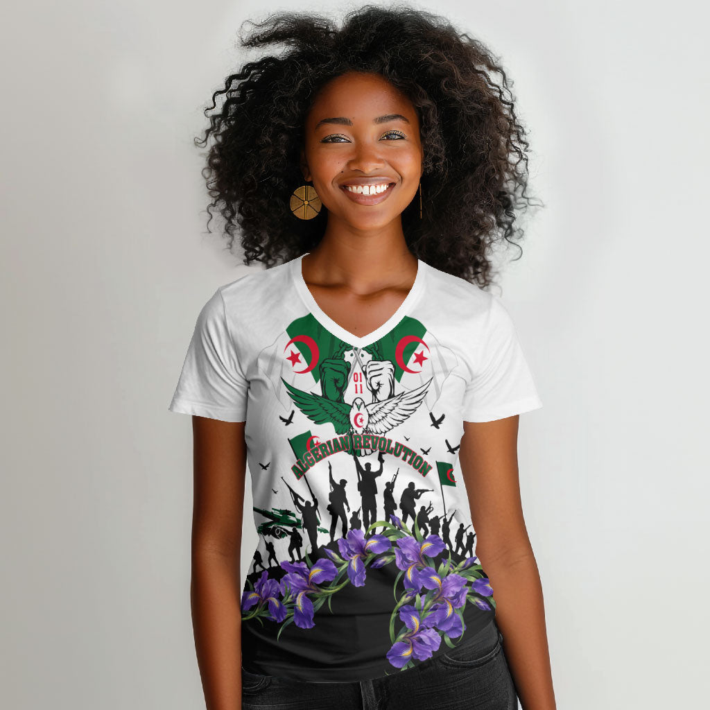 Algeria Revolution Day Women V-Neck T-Shirt Algerian Flag Patriot - Glorious Martyrs
