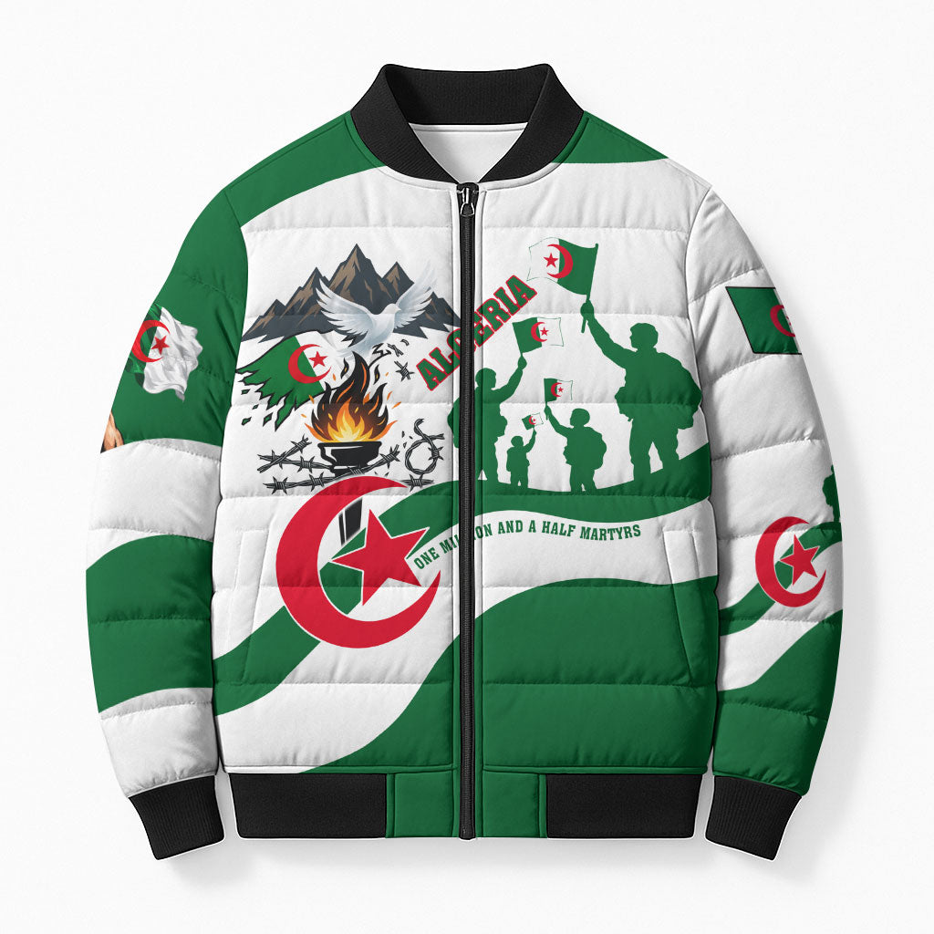 Algeria Revolution Day Bomber Puffer Jacket Algerian Freedom Patriot - One Million And A Half Martyrs