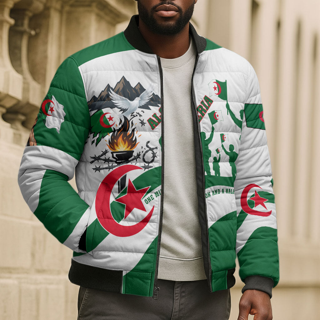 Algeria Revolution Day Bomber Puffer Jacket Algerian Freedom Patriot - One Million And A Half Martyrs