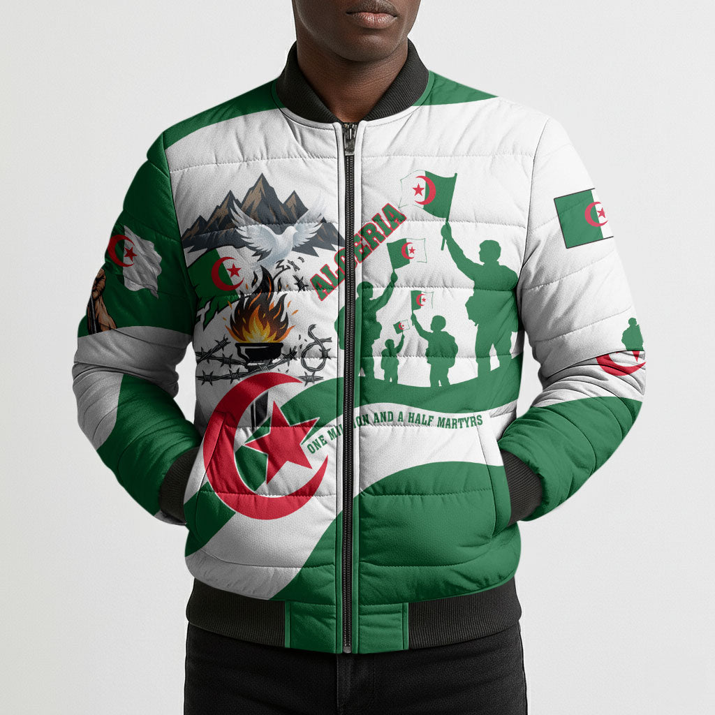 Algeria Revolution Day Bomber Puffer Jacket Algerian Freedom Patriot - One Million And A Half Martyrs