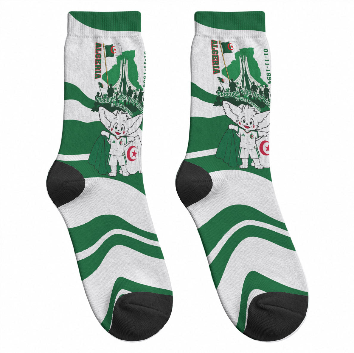 Algeria Revolution Day Crew Socks Algerian Freedom Patriot - One Million And A Half Martyrs
