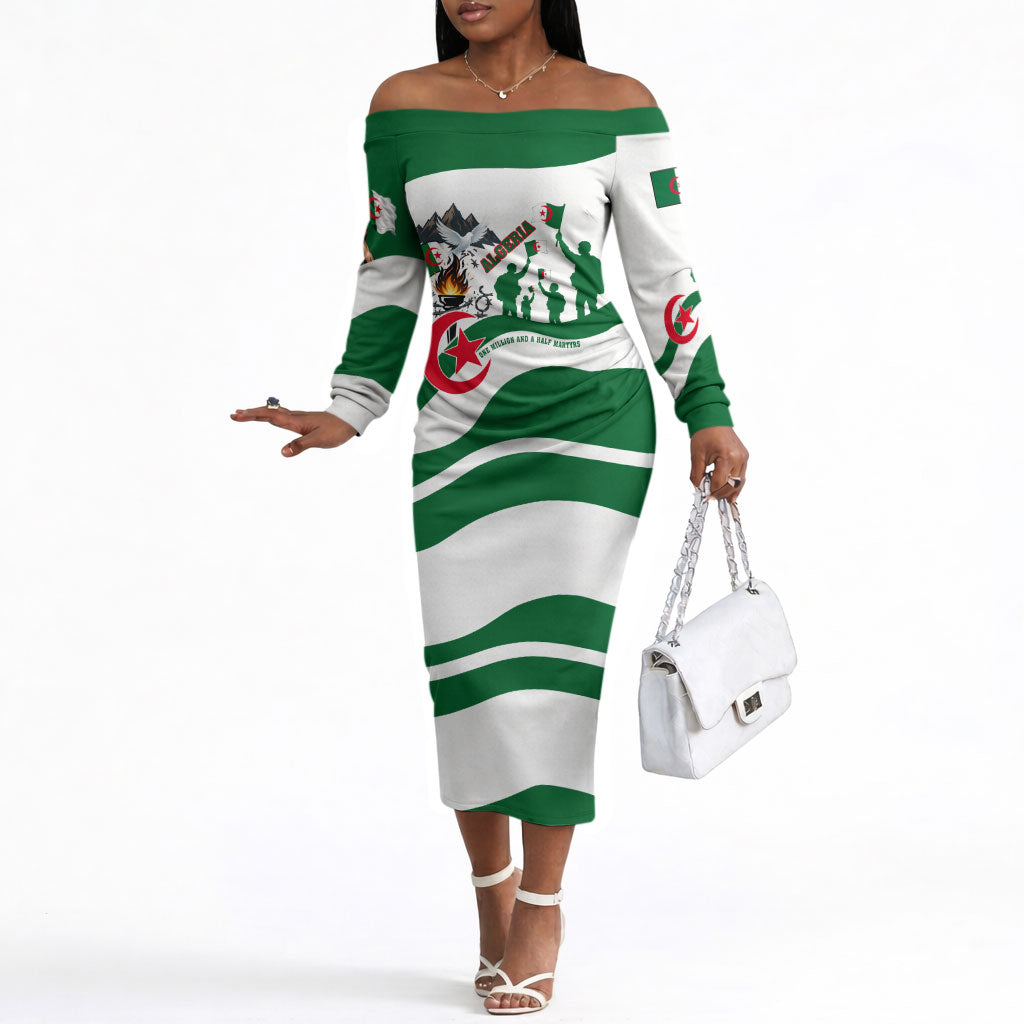 Algeria Revolution Day Off The Shoulder Long Sleeve Dress Algerian Freedom Patriot - One Million And A Half Martyrs