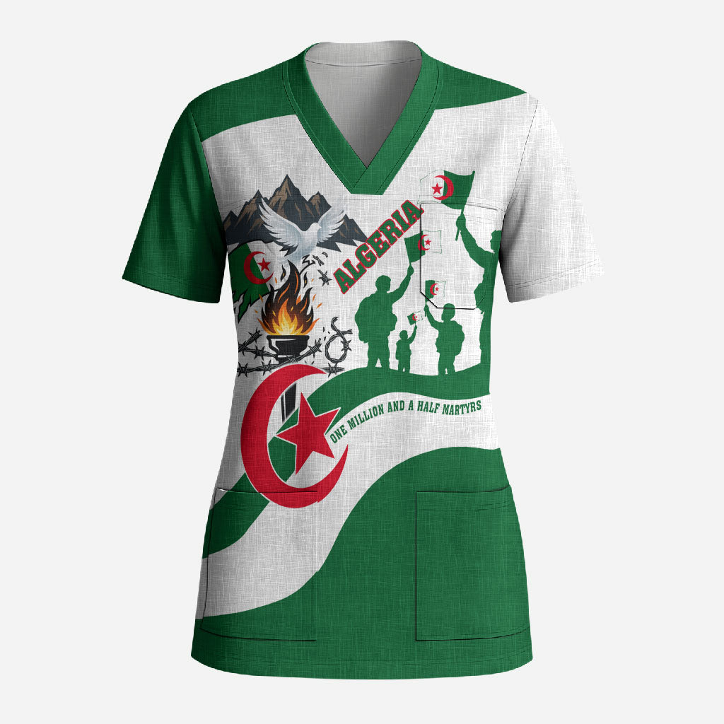 Algeria Revolution Day Scrub Top Algerian Freedom Patriot - One Million And A Half Martyrs