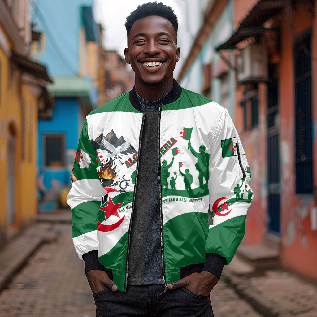 Algeria Revolution Day Sleeve Zip Bomber Jacket Algerian Freedom Patriot - One Million And A Half Martyrs