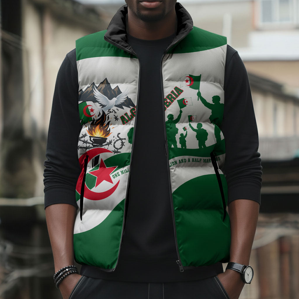 Algeria Revolution Day Sleeveless Puffer Jacket Algerian Freedom Patriot - One Million And A Half Martyrs