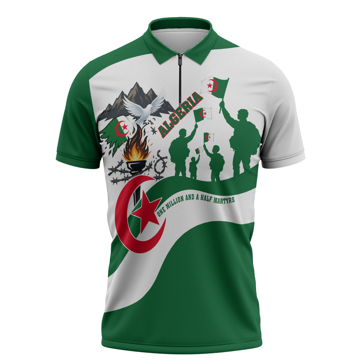 Algeria Revolution Day Zipper Polo Shirt Algerian Freedom Patriot - One Million And A Half Martyrs