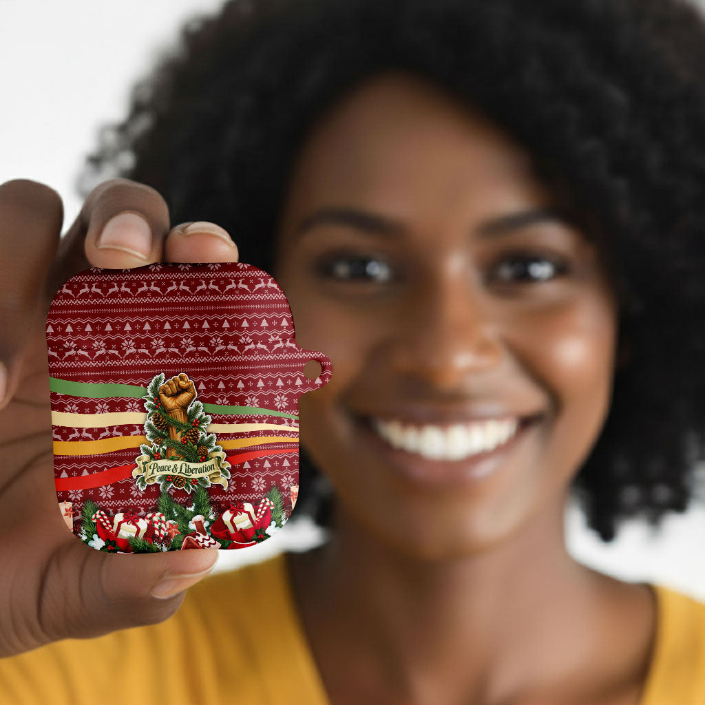 Malcolm X Peace And Liberation Christmas AirPods Case Pattern Pan African Colors Xmas Holiday