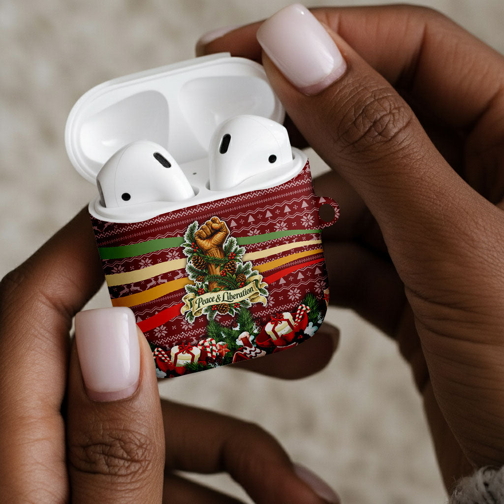 Malcolm X Peace And Liberation Christmas AirPods Case Pattern Pan African Colors Xmas Holiday