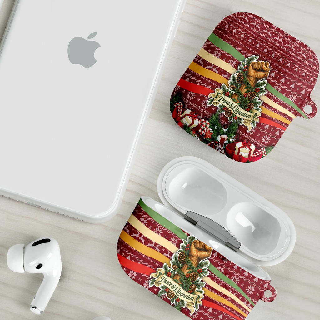 Malcolm X Peace And Liberation Christmas AirPods Case Pattern Pan African Colors Xmas Holiday