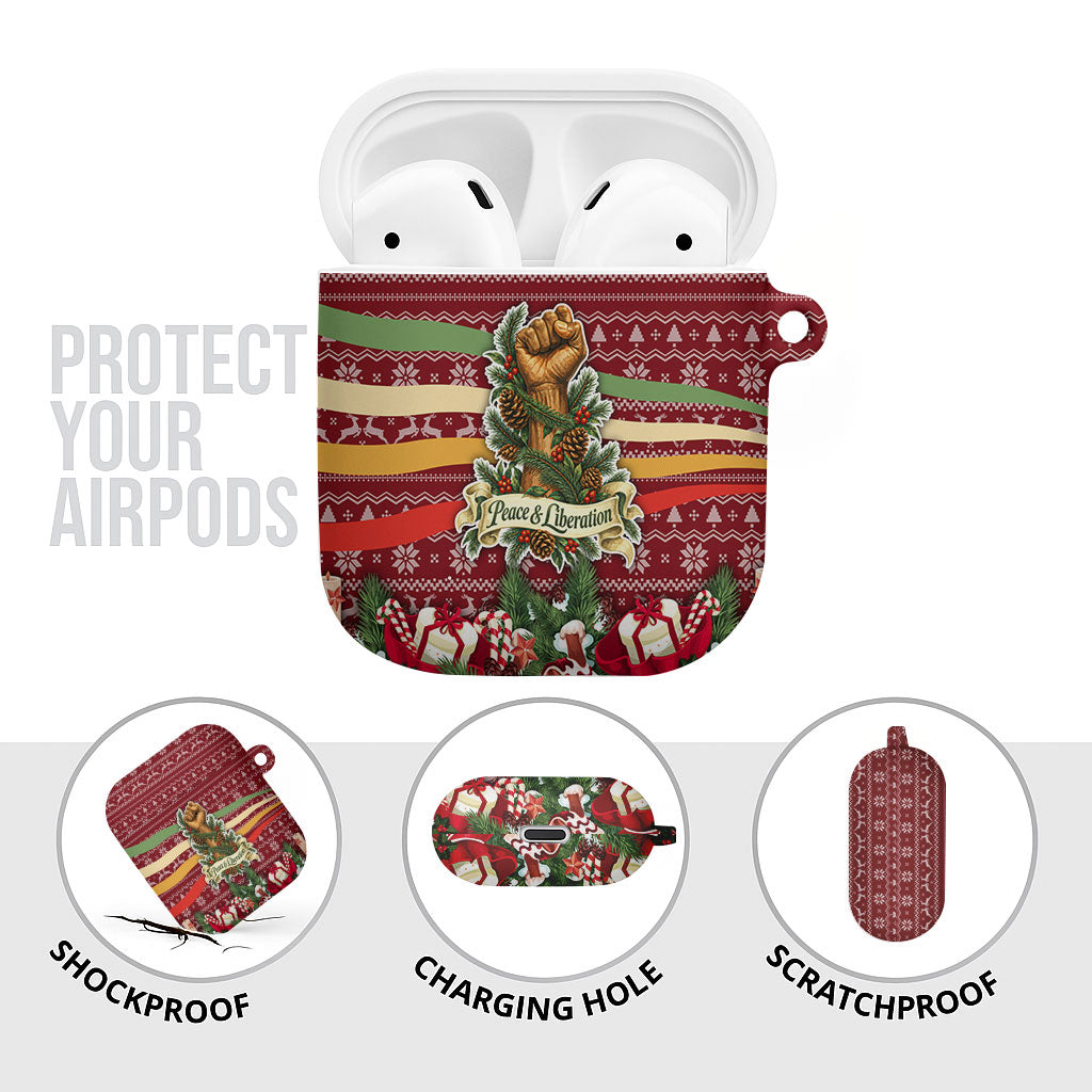 Malcolm X Peace And Liberation Christmas AirPods Case Pattern Pan African Colors Xmas Holiday