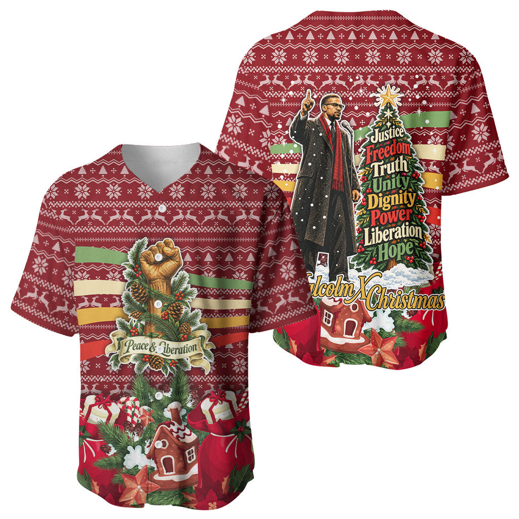 Malcolm X Peace And Liberation Christmas Baseball Jersey Pattern Pan African Colors Xmas Holiday