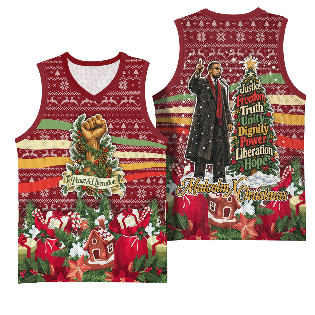 Malcolm X Peace And Liberation Christmas Basketball Jersey Pattern Pan African Colors Xmas Holiday
