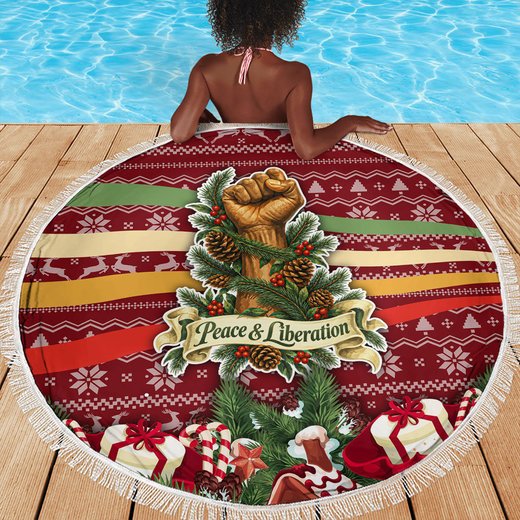 Malcolm X Peace And Liberation Christmas Beach Blanket Pattern Pan African Colors Xmas Holiday