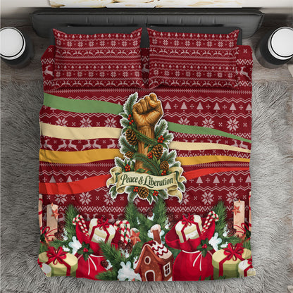Malcolm X Peace And Liberation Christmas Bedding Set Pattern Pan African Colors Xmas Holiday