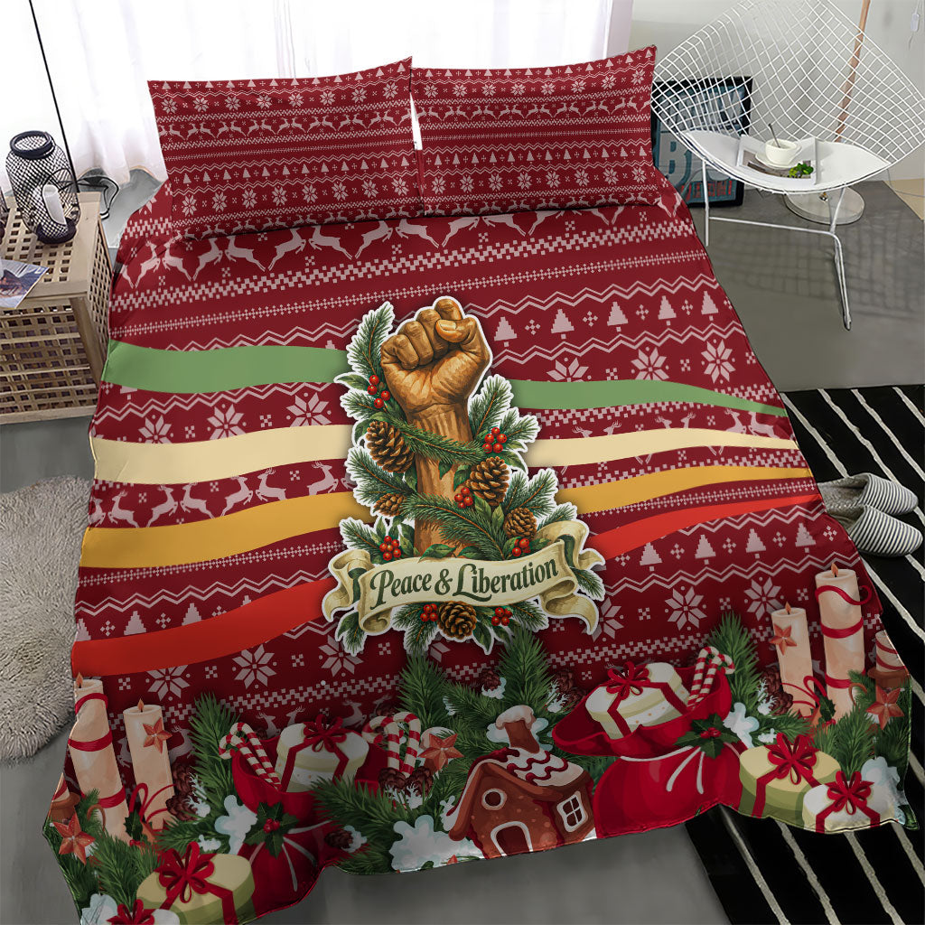 Malcolm X Peace And Liberation Christmas Bedding Set Pattern Pan African Colors Xmas Holiday