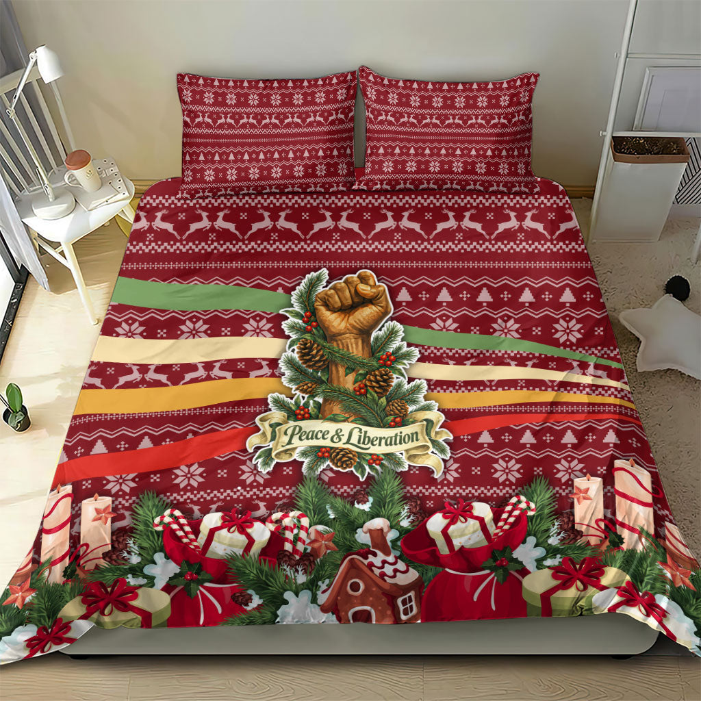 Malcolm X Peace And Liberation Christmas Bedding Set Pattern Pan African Colors Xmas Holiday