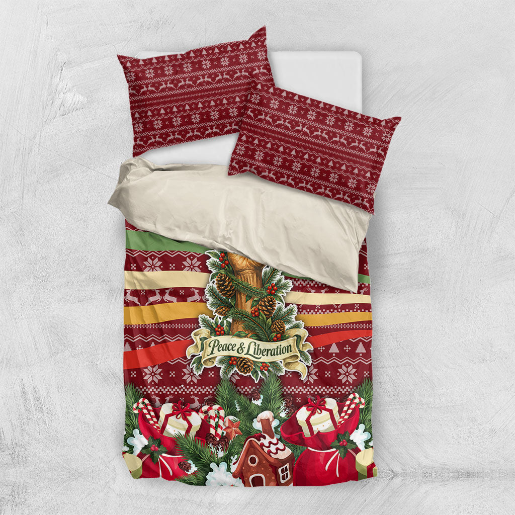 Malcolm X Peace And Liberation Christmas Bedding Set Pattern Pan African Colors Xmas Holiday