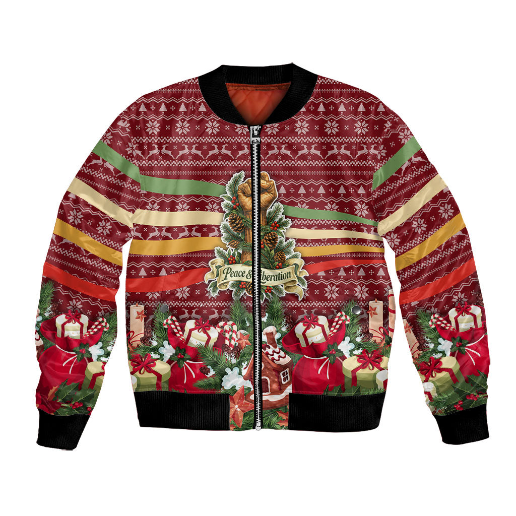 Malcolm X Peace And Liberation Christmas Bomber Jacket Pattern Pan African Colors Xmas Holiday