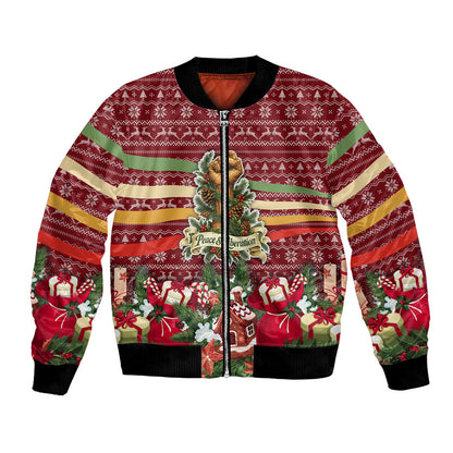 Malcolm X Peace And Liberation Christmas Bomber Jacket Pattern Pan African Colors Xmas Holiday