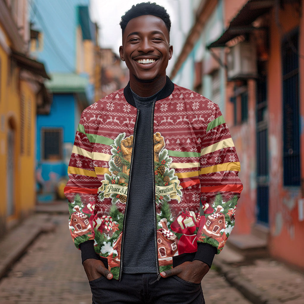 Malcolm X Peace And Liberation Christmas Bomber Jacket Pattern Pan African Colors Xmas Holiday