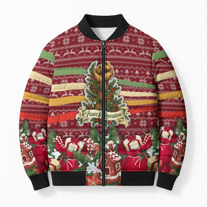 Malcolm X Peace And Liberation Christmas Bomber Puffer Jacket Pattern Pan African Colors Xmas Holiday