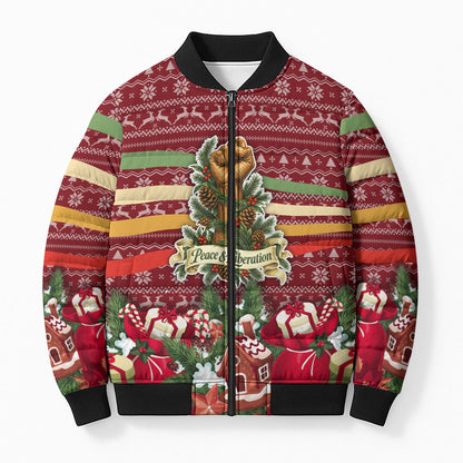 Malcolm X Peace And Liberation Christmas Bomber Puffer Jacket Pattern Pan African Colors Xmas Holiday