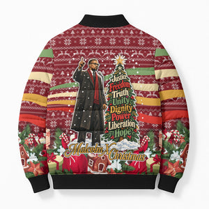 Malcolm X Peace And Liberation Christmas Bomber Puffer Jacket Pattern Pan African Colors Xmas Holiday