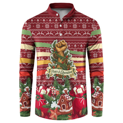 Malcolm X Peace And Liberation Christmas Button Sweatshirt Pattern Pan African Colors Xmas Holiday