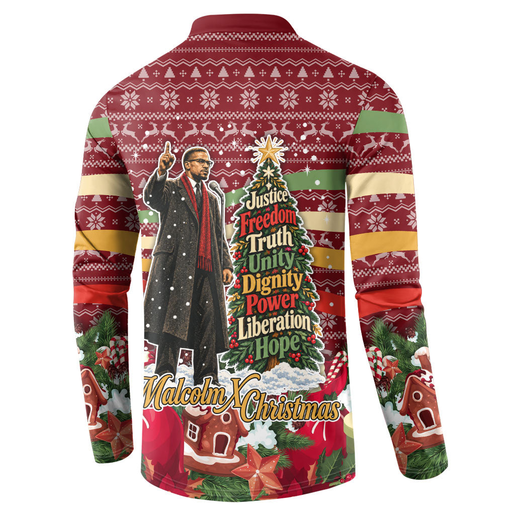 Malcolm X Peace And Liberation Christmas Button Sweatshirt Pattern Pan African Colors Xmas Holiday