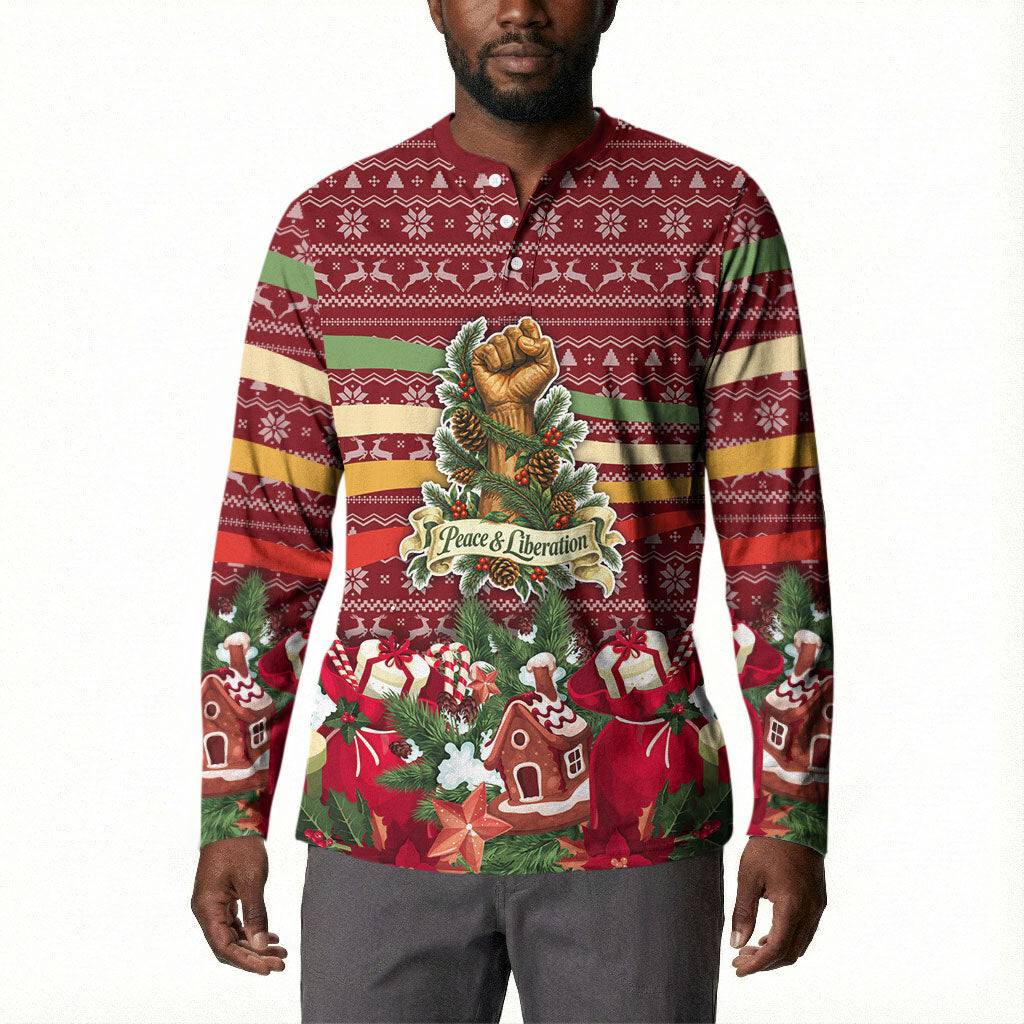 Malcolm X Peace And Liberation Christmas Button Sweatshirt Pattern Pan African Colors Xmas Holiday