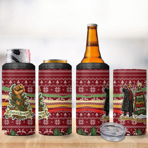 Malcolm X Peace And Liberation Christmas 4 in 1 Can Cooler Tumbler Pattern Pan African Colors Xmas Holiday