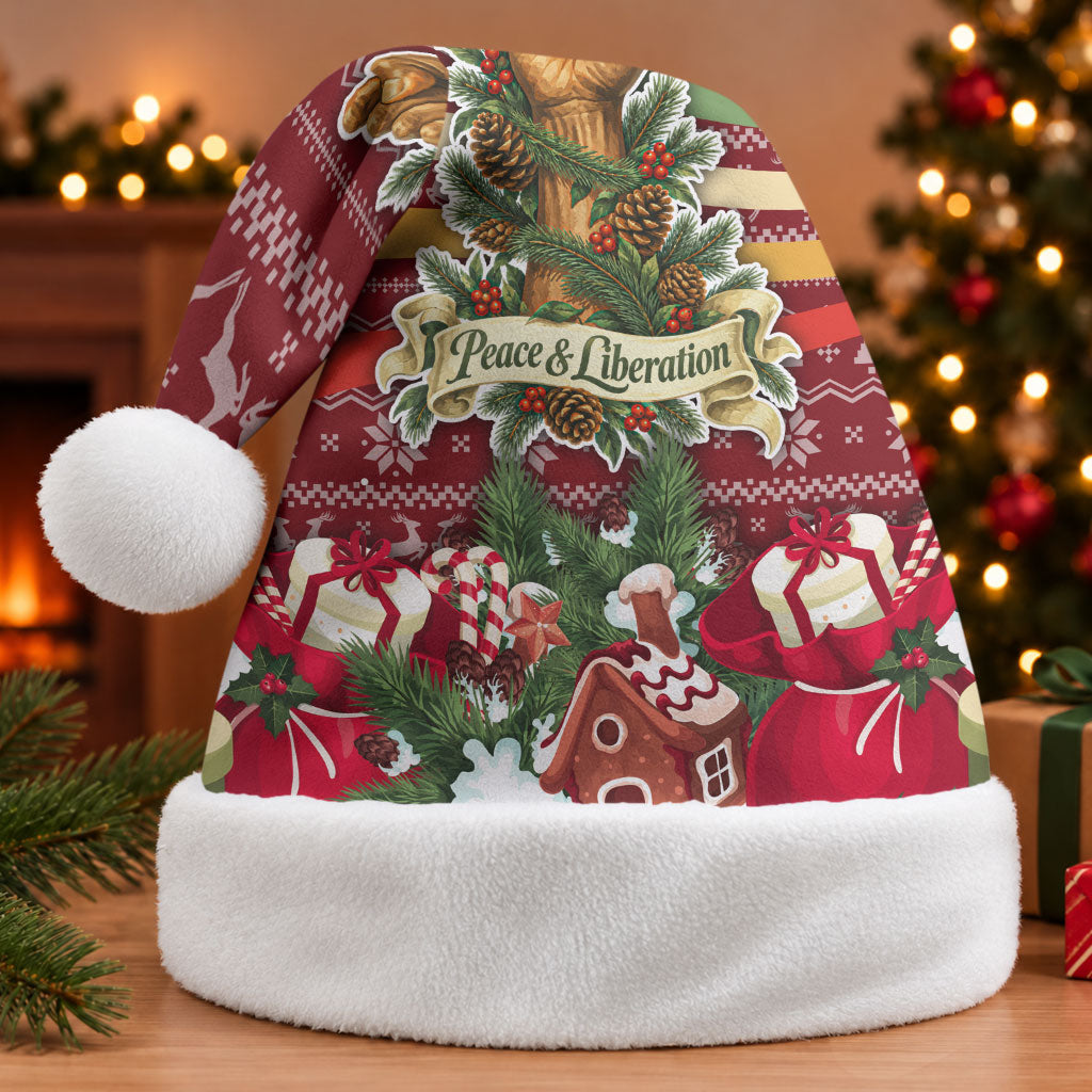 Malcolm X Peace And Liberation Christmas Santa Hat Pattern Pan African Colors Xmas Holiday