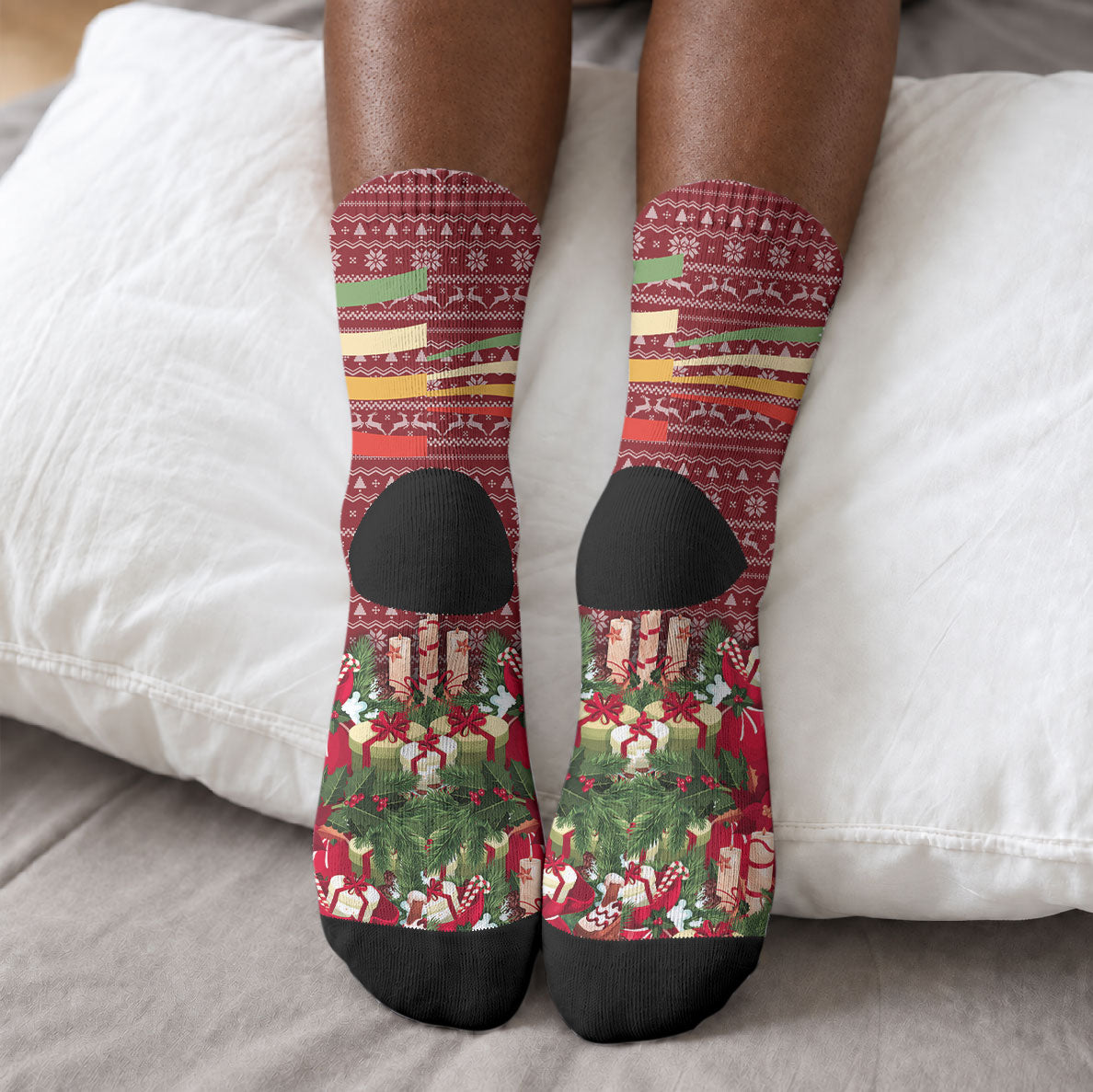Malcolm X Peace And Liberation Christmas Crew Socks Pattern Pan African Colors Xmas Holiday