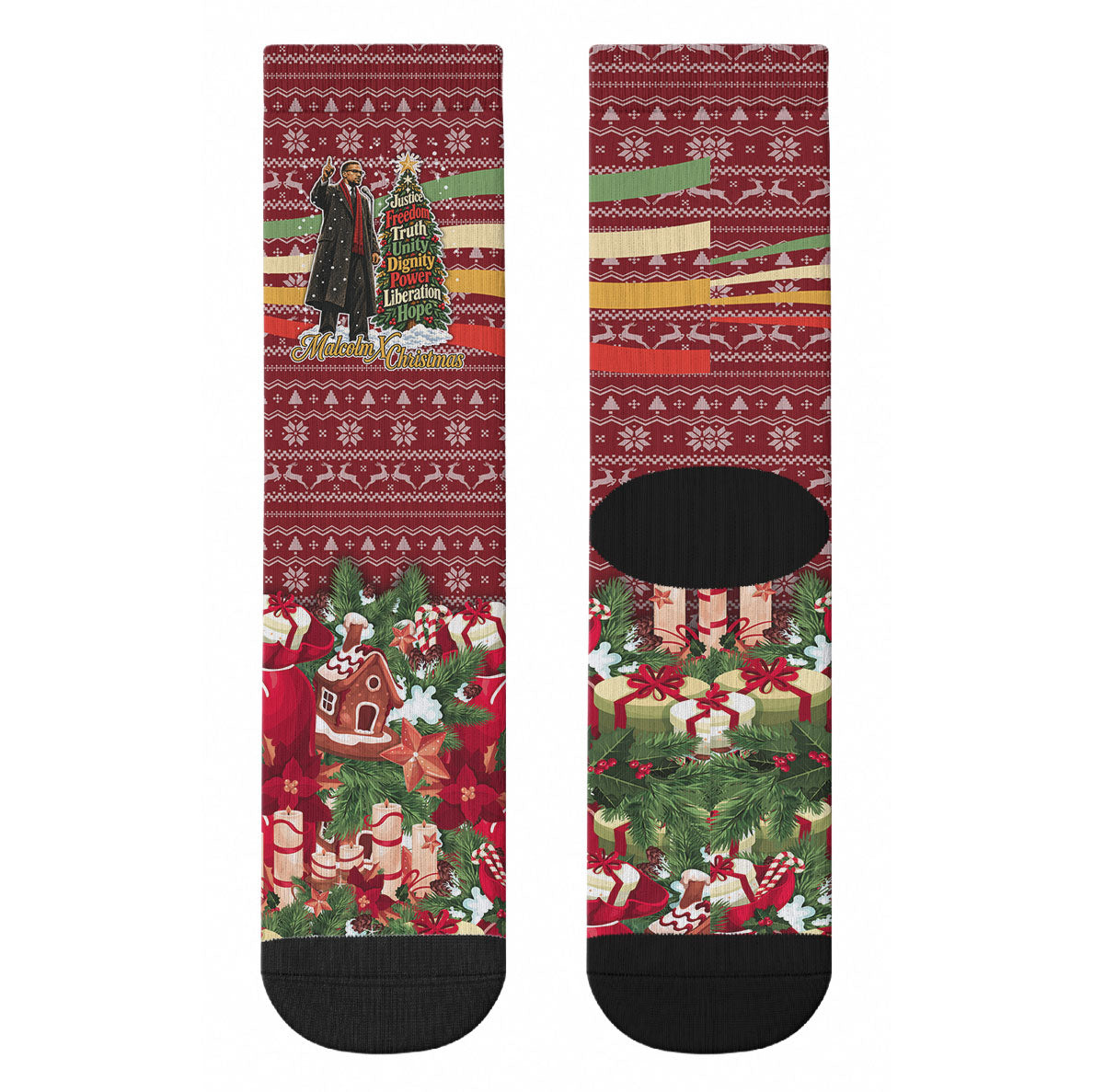 Malcolm X Peace And Liberation Christmas Crew Socks Pattern Pan African Colors Xmas Holiday