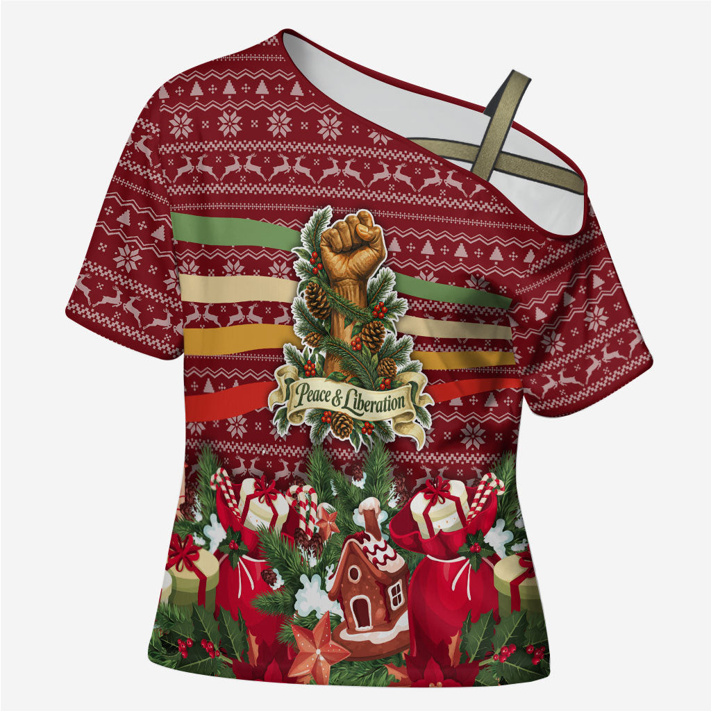 Malcolm X Peace And Liberation Christmas Cross Shoulder Shirt Pattern Pan African Colors Xmas Holiday