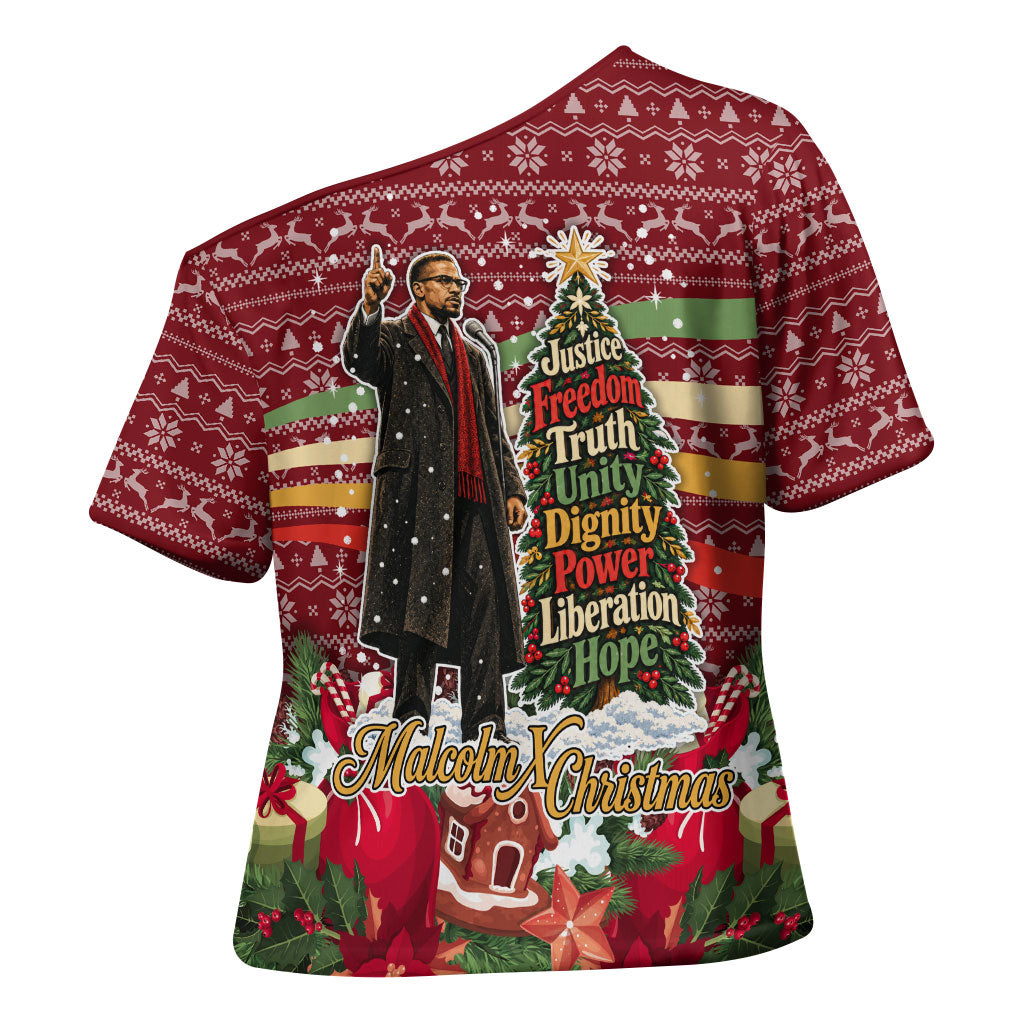Malcolm X Peace And Liberation Christmas Cross Shoulder Shirt Pattern Pan African Colors Xmas Holiday