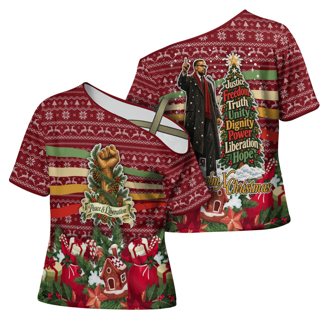 Malcolm X Peace And Liberation Christmas Cross Shoulder Shirt Pattern Pan African Colors Xmas Holiday