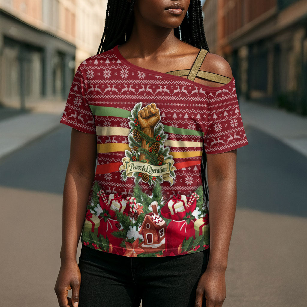 Malcolm X Peace And Liberation Christmas Cross Shoulder Shirt Pattern Pan African Colors Xmas Holiday