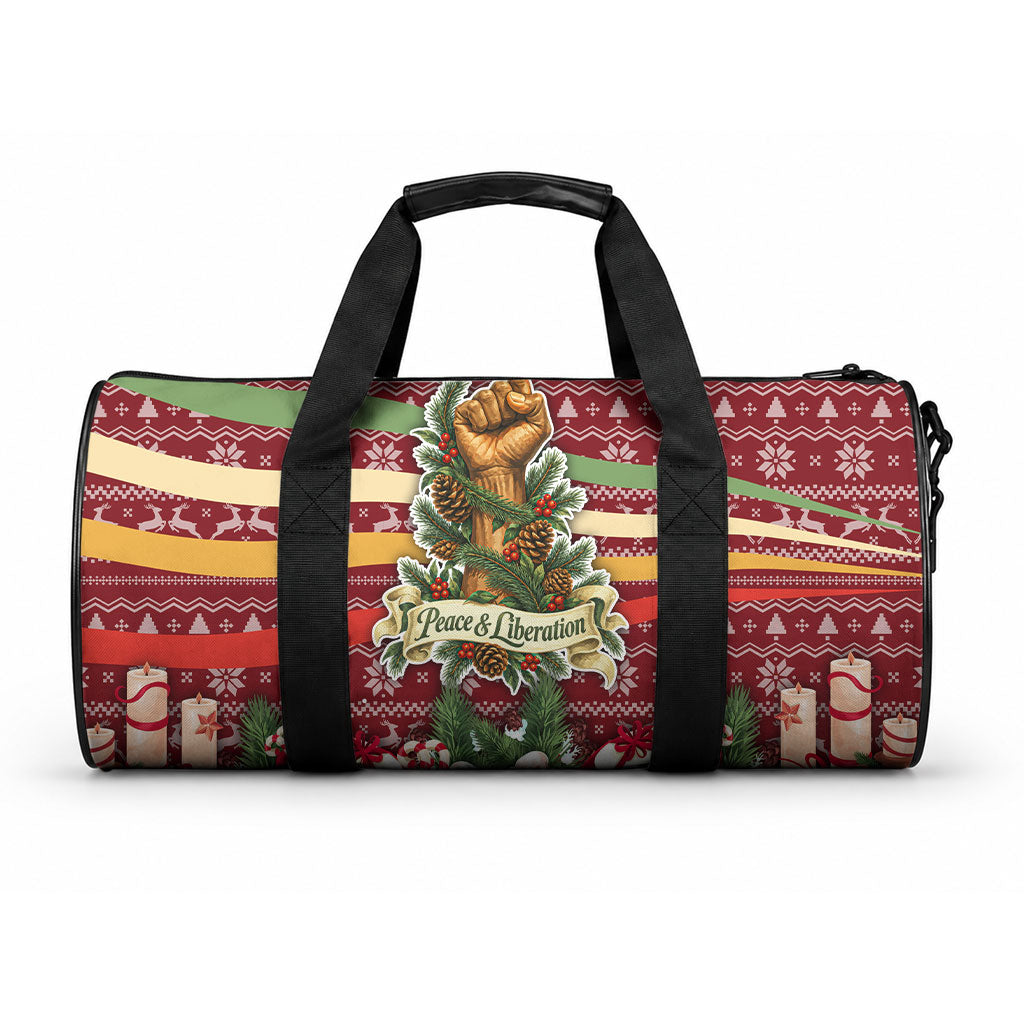 Malcolm X Peace And Liberation Christmas Duffle Bag Pattern Pan African Colors Xmas Holiday