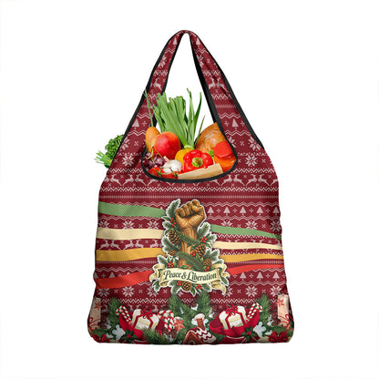 Malcolm X Peace And Liberation Christmas Grocery Bag Pattern Pan African Colors Xmas Holiday