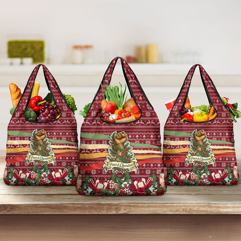 Malcolm X Peace And Liberation Christmas Grocery Bag Pattern Pan African Colors Xmas Holiday