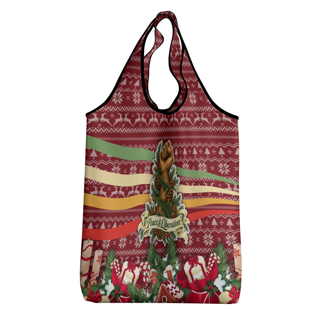Malcolm X Peace And Liberation Christmas Grocery Bag Pattern Pan African Colors Xmas Holiday