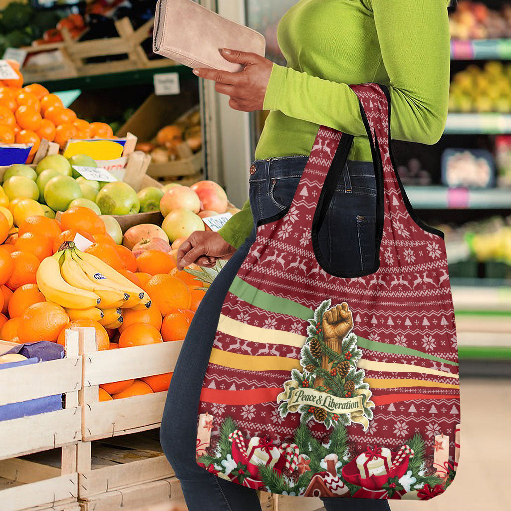 Malcolm X Peace And Liberation Christmas Grocery Bag Pattern Pan African Colors Xmas Holiday