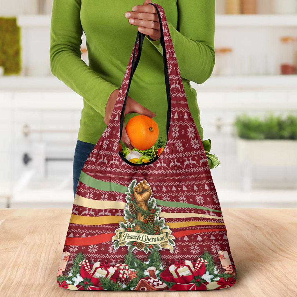 Malcolm X Peace And Liberation Christmas Grocery Bag Pattern Pan African Colors Xmas Holiday