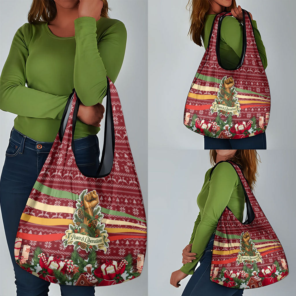 Malcolm X Peace And Liberation Christmas Grocery Bag Pattern Pan African Colors Xmas Holiday