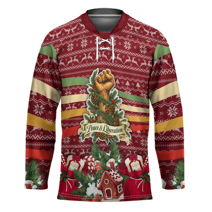 Malcolm X Peace And Liberation Christmas Hockey Jersey Pattern Pan African Colors Xmas Holiday