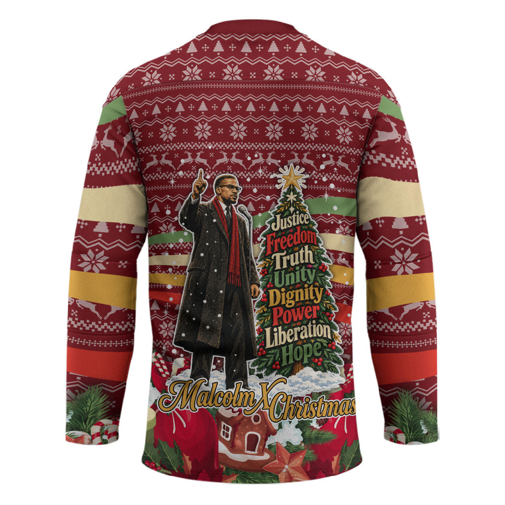 Malcolm X Peace And Liberation Christmas Hockey Jersey Pattern Pan African Colors Xmas Holiday