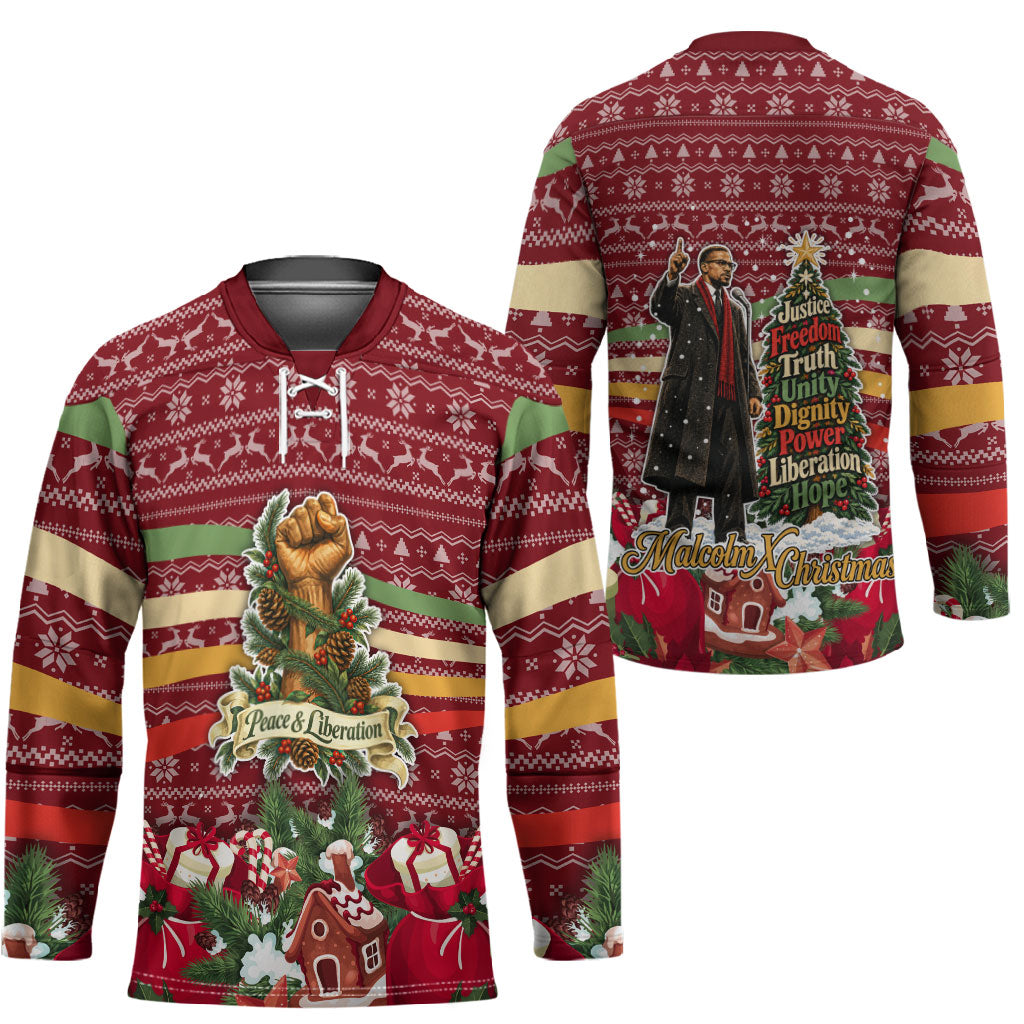 Malcolm X Peace And Liberation Christmas Hockey Jersey Pattern Pan African Colors Xmas Holiday