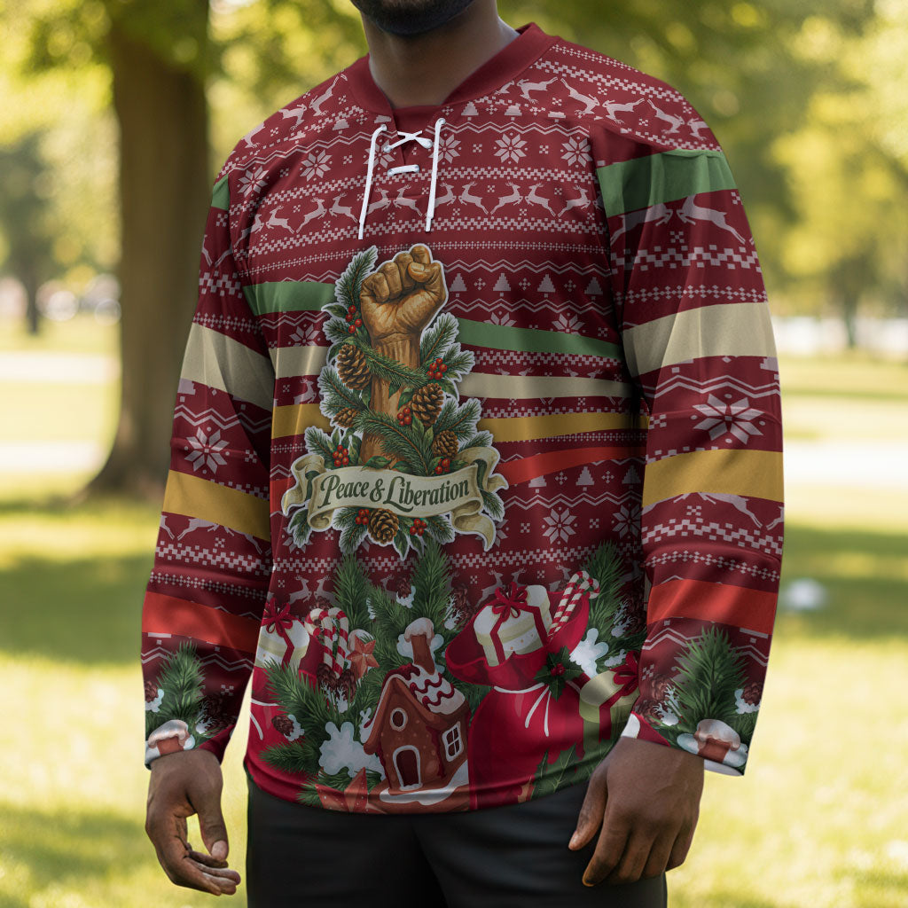 Malcolm X Peace And Liberation Christmas Hockey Jersey Pattern Pan African Colors Xmas Holiday